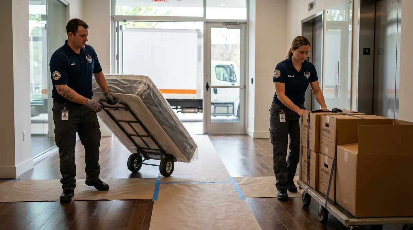 Professional apartment movers loading elevator in Lisle, IL
